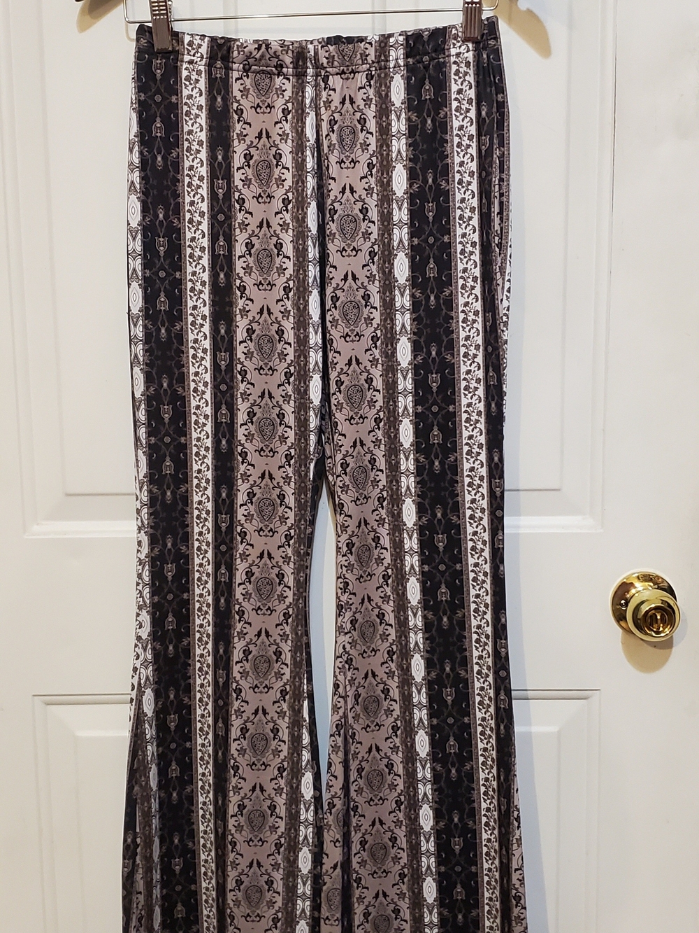 SHEIN Black and Taupe Vertical-Print Wide Leg Pants